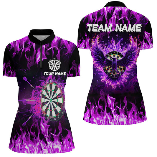 Individuelles lila Dartboard Fire Flame Adler Dart Shirt für Damen, Dart Teamtrikot TDM1646