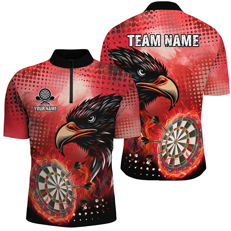 Rotes Dartboard Feuer Adler Herren Shirt mit Viertelreißverschluss, Cooles Dart Team Trikot TDM1863