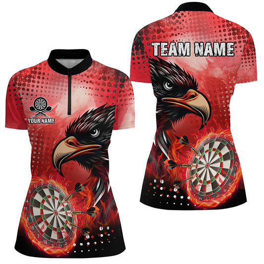 Individuelles rotes Dartboard Fire Eagle Dart Quarter Zip Shirt für Damen, cooles Dart Teamtrikot TDM1863