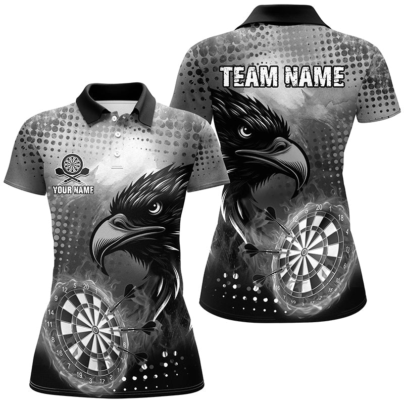 Individuelles Graues Dartbrett Feuer Adler Herren Poloshirt, Cooles Dart Teamtrikot TDM1864