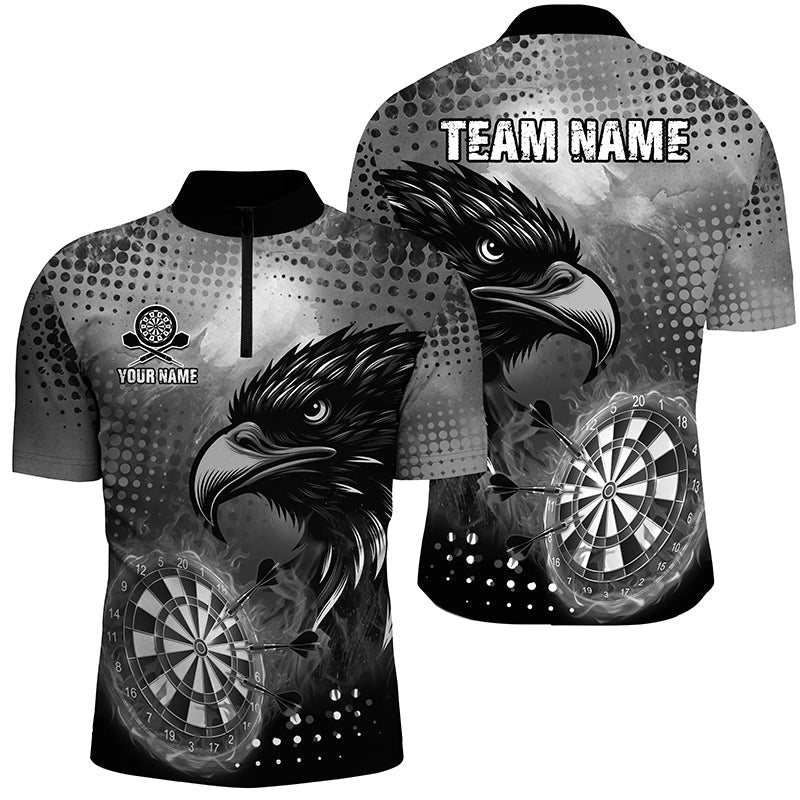 Grau Dartboard Feuer Adler Herren Shirt mit Viertelreißverschluss, Cooles Dart Team Trikot TDM1864