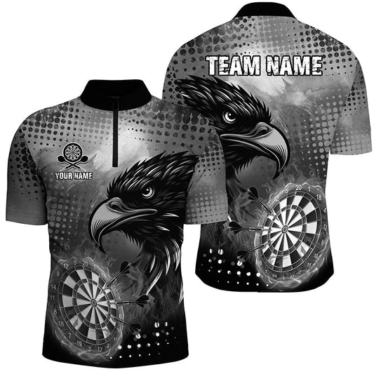Grau Dartboard Feuer Adler Herren Shirt mit Viertelreißverschluss, Cooles Dart Team Trikot TDM1864