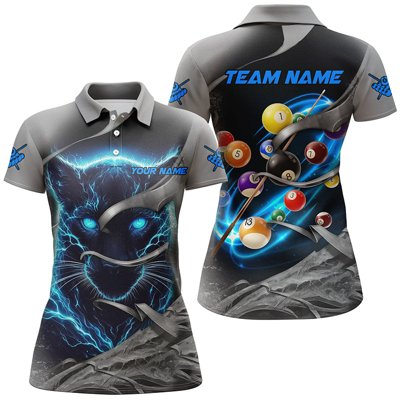Individuelles Panther-Blitz 3D-Billardkugeln Damen-Poloshirt, Billardliga-Trikot |Blau TDM2790