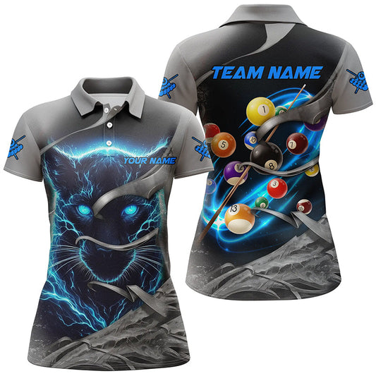 Individuelles Panther-Blitz 3D-Billardkugeln Damen-Poloshirt, Billardliga-Trikot |Blau TDM2790