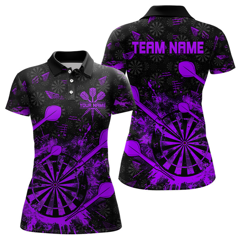 Schwarz-Lila Grunge Darts-Poloshirt für Damen, Individuelle Dartshirts für Team, Dart-Trikots TDM3276
