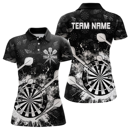 Schwarz-Weiß Grunge Darts-Poloshirt für Damen, Individuelle Dartshirts für Team, Dart-Trikots TDM3277