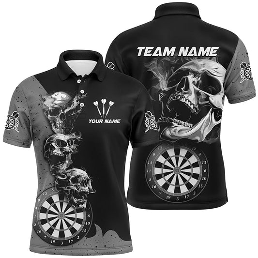 Individuelles rauchendes Totenschädel-schwarzes Dart-Poloshirt für Herren, Dart-Teamtrikot TDM2804