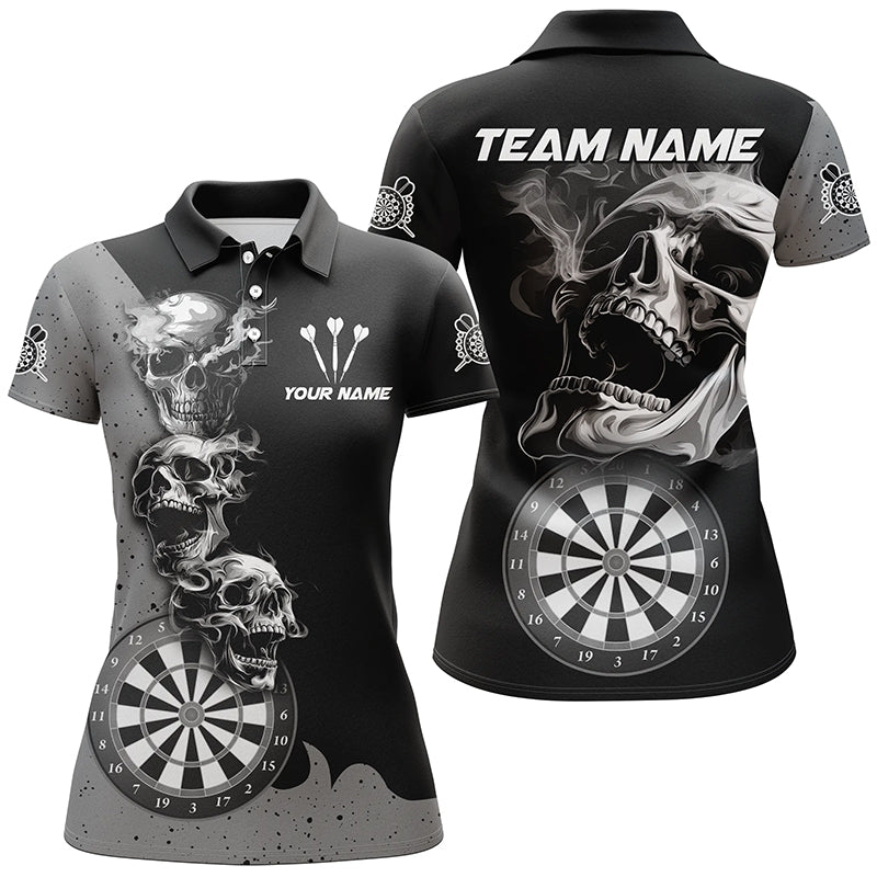 Individuelles Rauchendes Skull Schwarzes Dart Poloshirt für Damen, Team Dart Trikot TDM2804