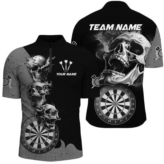 Individuelles Raucher Skull Schwarz Dart Herren Shirt mit Viertelreißverschluss, Team Dart Trikot TDM2804
