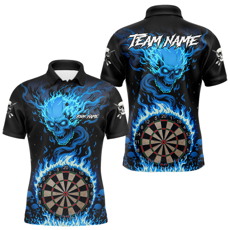 Blaues Flaming-Skull Dartshirt Für Herren – Personalisiertes Teamtrikot Polo & Quarter Zip TDM5054