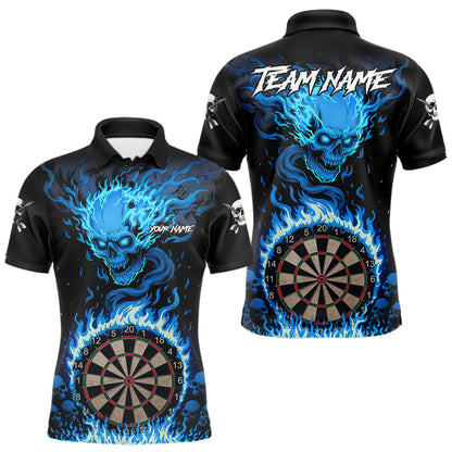 Blaues Flaming-Skull Dartshirt Für Herren – Personalisiertes Teamtrikot Polo & Quarter Zip TDM5054