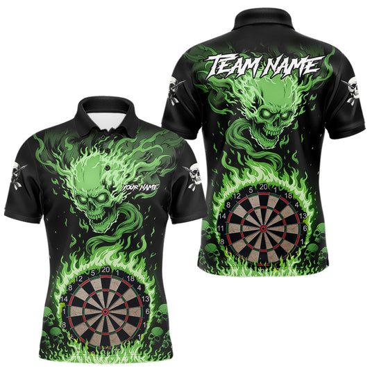 Grünes Flaming-Skull Dartshirt Für Herren – Personalisiertes Teamtrikot Polo & Quarter Zip TDM5055