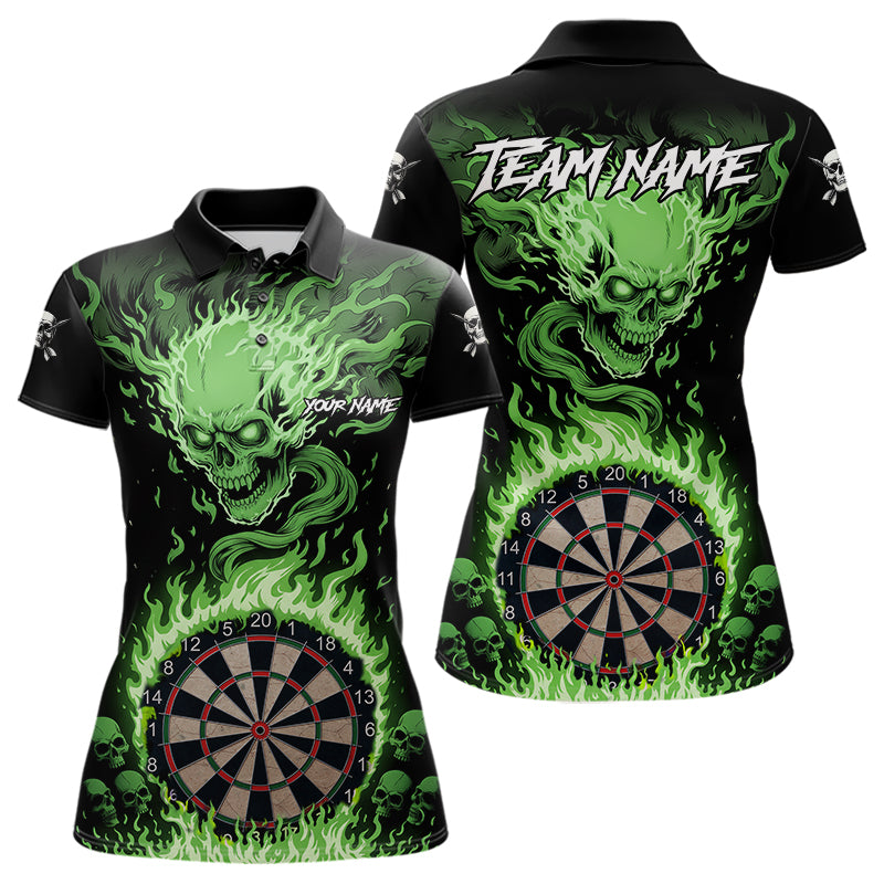 Grünes Flaming-Skull Dartshirt Für Damen – Personalisiertes Teamtrikot Polo & Quarter Zip TDM5055