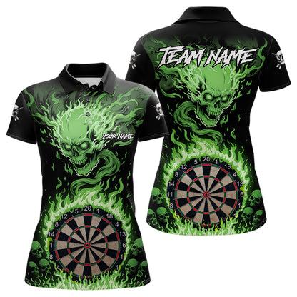 Grünes Flaming-Skull Dartshirt Für Damen – Personalisiertes Teamtrikot Polo & Quarter Zip TDM5055