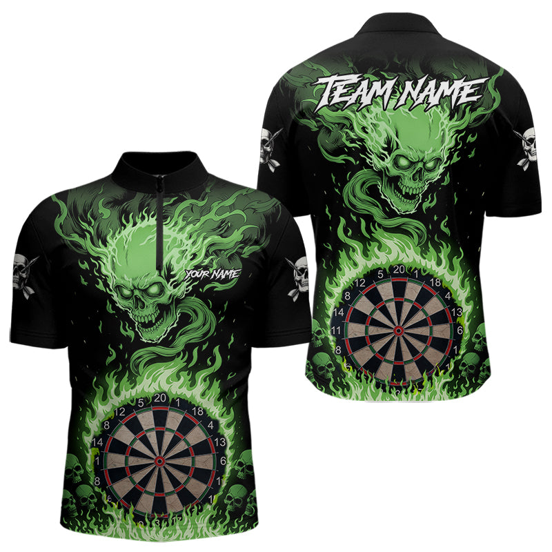 Grünes Flaming-Skull Dartshirt Für Herren – Personalisiertes Teamtrikot Polo & Quarter Zip TDM5055
