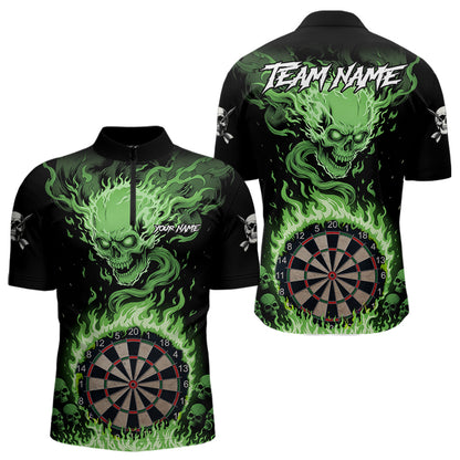 Grünes Flaming-Skull Dartshirt Für Herren – Personalisiertes Teamtrikot Polo & Quarter Zip TDM5055