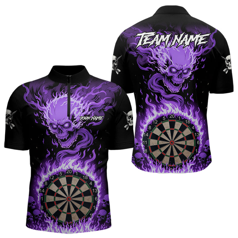 Lila Flaming-Skull Dartshirt Für Herren – Personalisiertes Teamtrikot Polo & Quarter Zip TDM5056