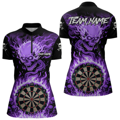Lila Flaming-Skull Dartshirt Für Damen – Personalisiertes Teamtrikot Polo & Quarter Zip TDM5056