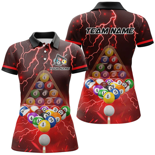 Donner-Blitz-Sturm individuelles 3D-Poloshirt für Damen, Billardkugeln-Teamtrikot |Rot TDM3048