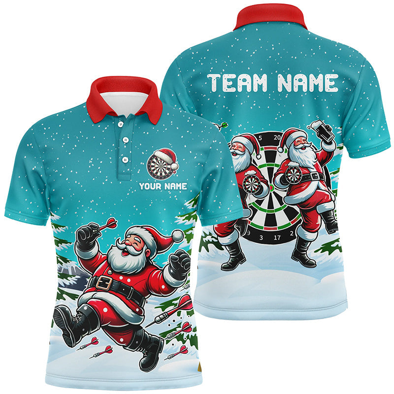 Individuelles Santa-Darts-Spielen türkisfarbenes Dart-Poloshirt für Herren, Weihnachts-Darttrikot-Geschenk TDM3050