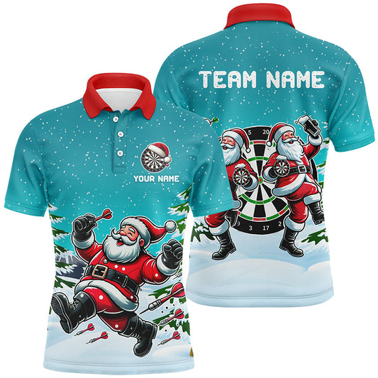 Individuelles Santa-Darts-Spielen türkisfarbenes Dart-Poloshirt für Herren, Weihnachts-Darttrikot-Geschenk TDM3050