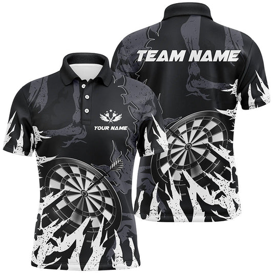 Individuelles Dartbrett Weißer Grunge Stil Herren Poloshirt, Dart Teamtrikot TDM1300