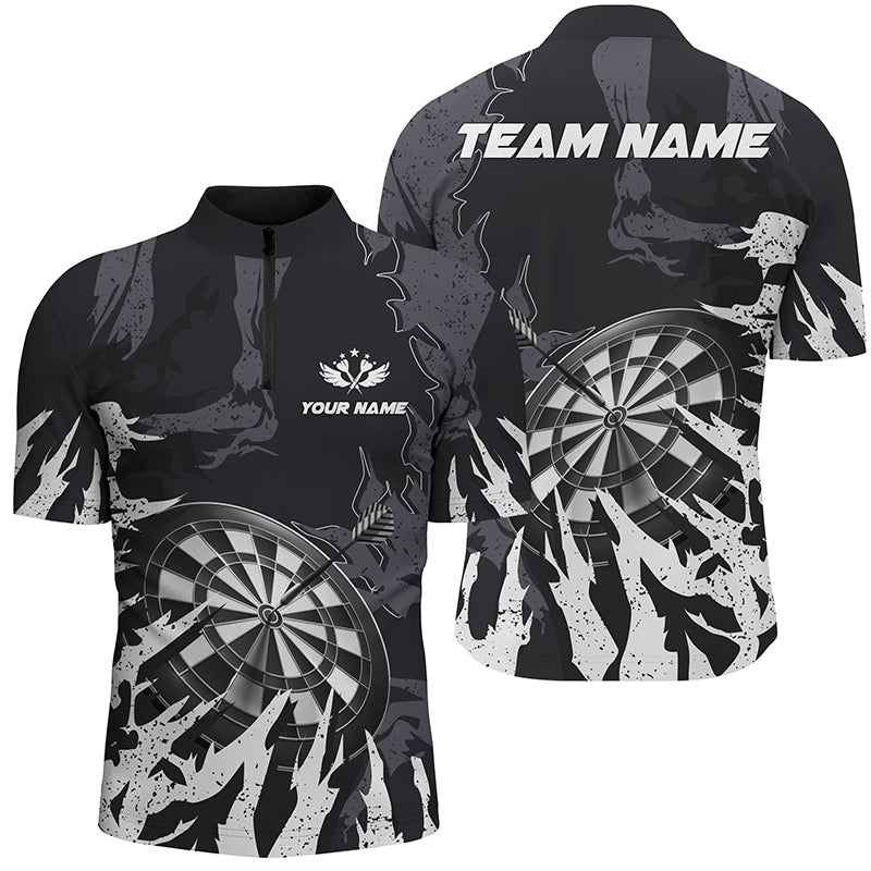 Individuelles Weißes Grunge Stil Dartboard Herren Shirt mit Viertelreißverschluss, Dart Team Trikot TDM1300
