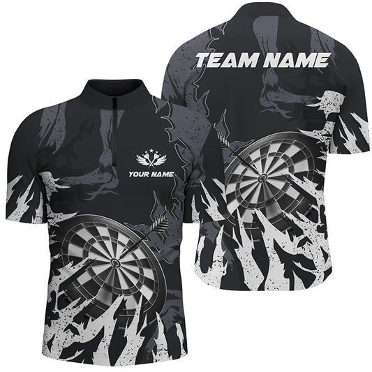 Individuelles Weißes Grunge Stil Dartboard Herren Shirt mit Viertelreißverschluss, Dart Team Trikot TDM1300