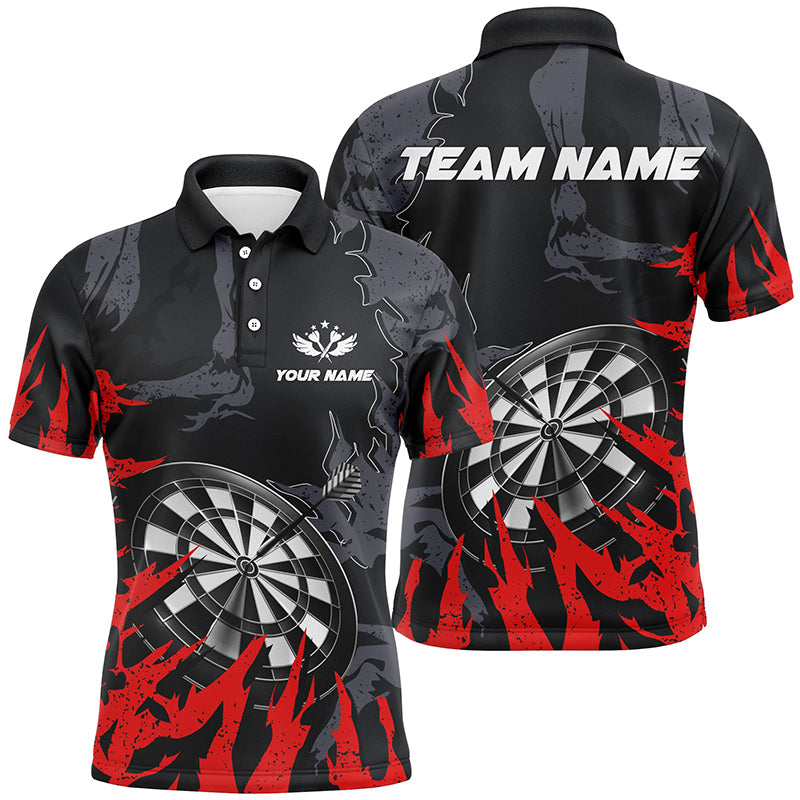 Individuelles Dartbrett Roter Grunge Stil Herren Poloshirt, Dart Teamtrikot TDM1301