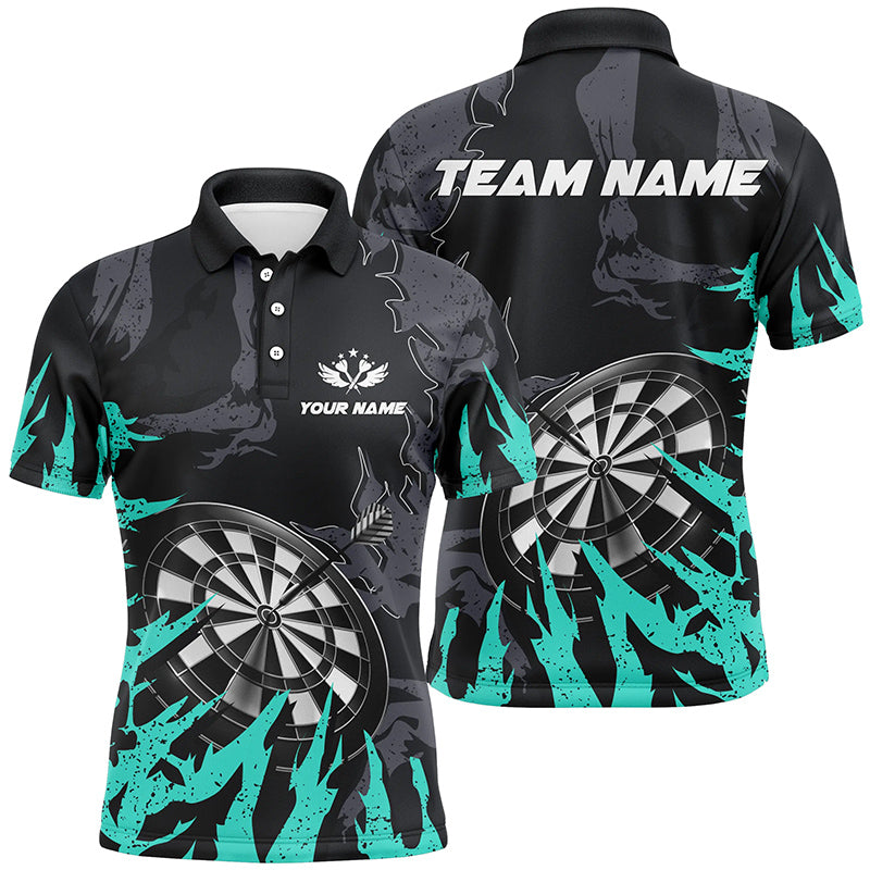 Individuelles Dartbrett Türkis Grunge Stil Herren Poloshirt, Dart Teamtrikot TDM1302