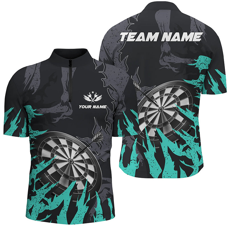 Individuelles Türkises Grunge Stil Dartboard Herren Shirt mit Viertelreißverschluss, Dart Team Trikot TDM1302