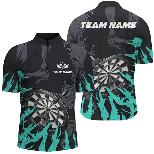 Individuelles Türkises Grunge Stil Dartboard Herren Shirt mit Viertelreißverschluss, Dart Team Trikot TDM1302