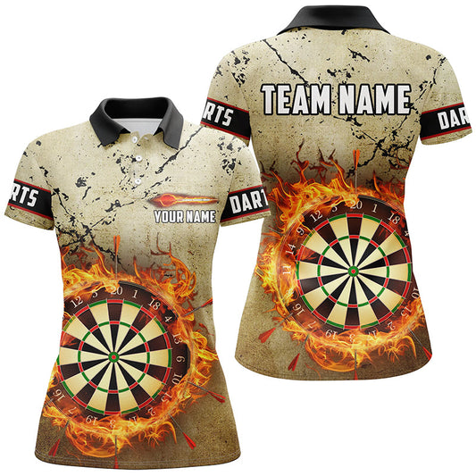 Individuelles Feuer Flamme Dartboard Grunge Dart Poloshirt für Herren, Retro Dart Team Trikot TDM1668