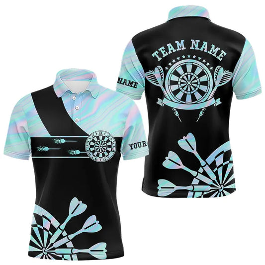 Individuelles holografisch-blaues Batik-Dart-Poloshirt für Herren, leuchtendes Darttrikot TDM3623