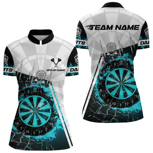Individuelles Türkis Break Glass Dartbrett Feuer Dart Damen Quarter Zip Shirt – Dart Trikot TDM3775