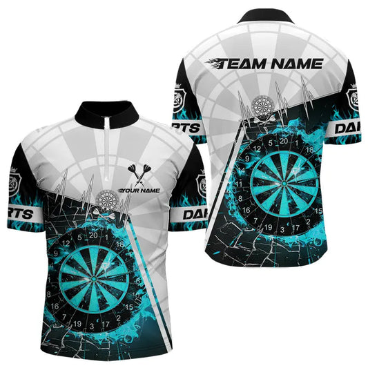 Individuelles Türkis Break Glass Dartboard Feuer Dart Viertelreißverschluss Herren Shirt – Dart Trikot TDM3775
