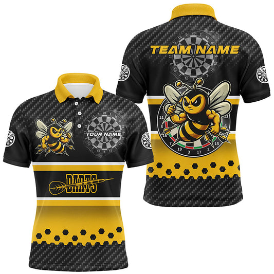Gelb Schwarz Darts Biene Maßgeschneiderter Name Herren Dartshirts, Lustige Darts Kleidung, Beste Darts Geschenke TDM2331