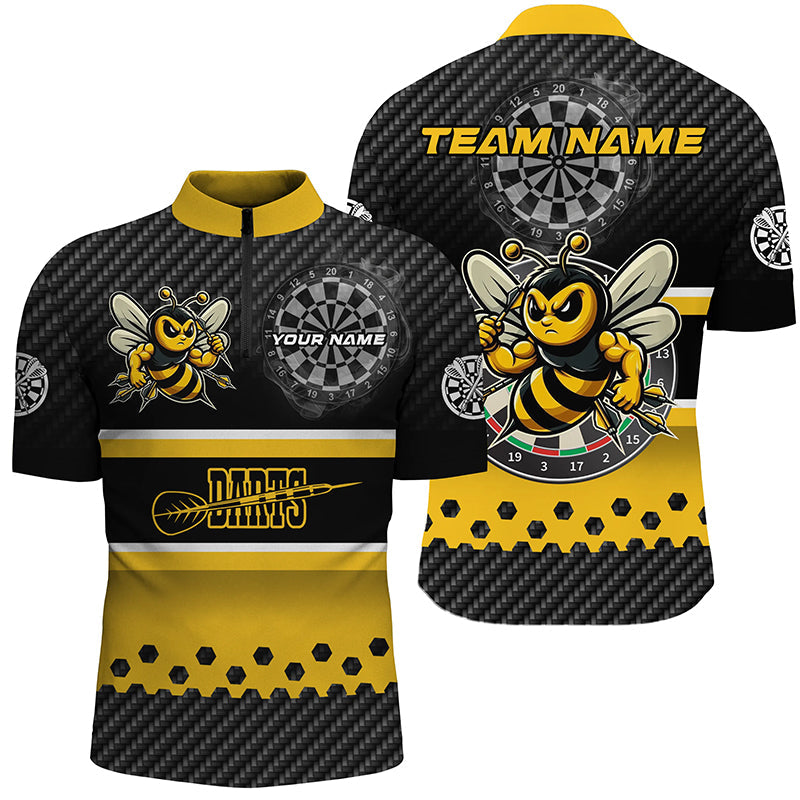 Gelb Schwarz Darts Biene Maßgeschneiderter Name Herren Dartshirts, Lustige Darts Kleidung, Beste Darts Geschenke TDM2331