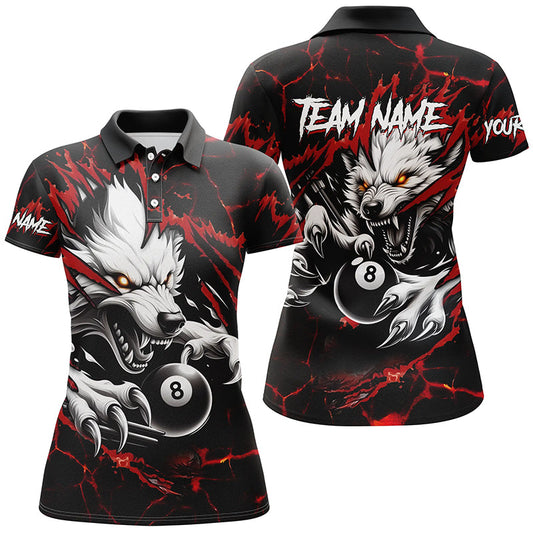 Donner-Blitz-Wolf Poloshirt für Damen, individuelles Billardliga-Trikot |Rot TDM2824