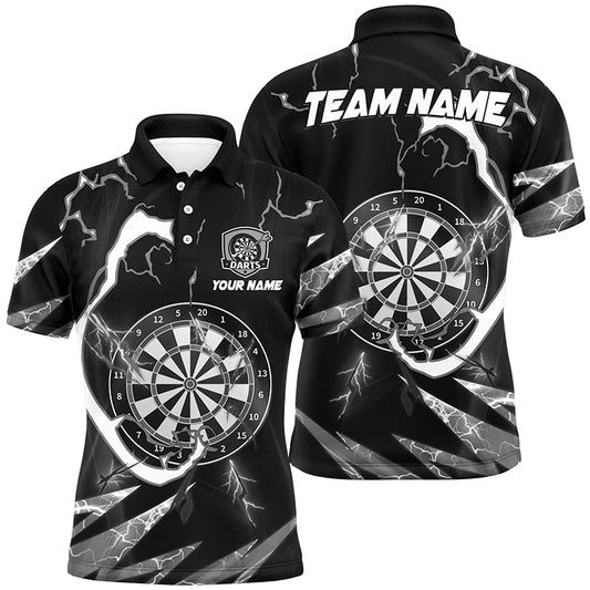 Individuelles Donner-Blitz-schwarzes Dart-Poloshirt für Herren, Dart-Liga-Outfit TDM2831