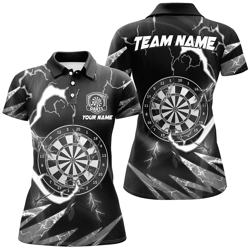Individuelles Donner Blitz Schwarzes Dart Poloshirt für Damen, Dart Trikot Liga Outfit TDM2831