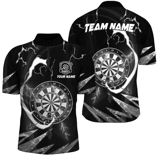 Individuelles Thunder Lightning Schwarzes Dart Herren Shirt mit Viertelreißverschluss, Dart Trikot Liga Outfit TDM2831