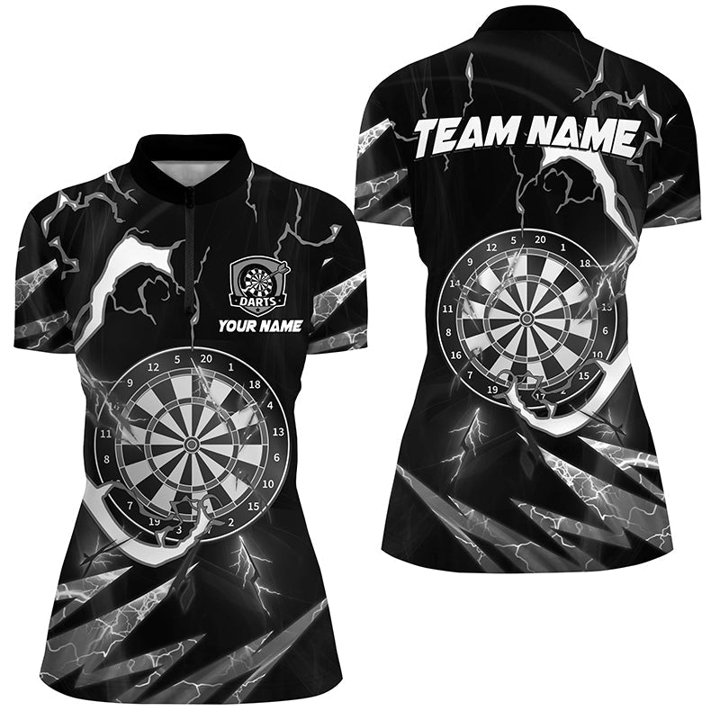 Individuelles Donner Blitz Schwarzes Dart Damen Quarter Zip Shirt, Dart Trikot Liga Outfit TDM2831