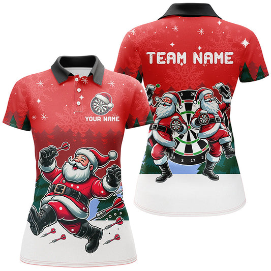 Individuelles Lustiges Santa Spielt Dart Rotes Dart Poloshirt für Damen, Weihnachts Dart Trikot TDM2834