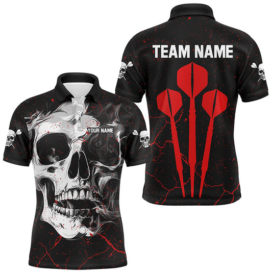 Individuelles Großes Dartpfeil-Rauch-Skelett Herren Poloshirt, Gruseliges Dart-Teamtrikot TDM2595