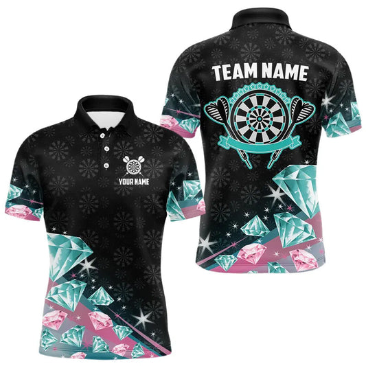 Lustige Pink Und Türkis Diamanten Darts Polo & Viertelreißverschluss Maßgeschneiderte Herren Dartshirts TDM3319