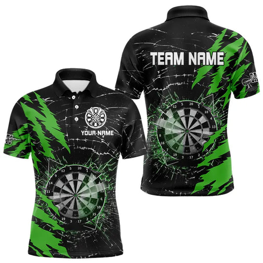 Individuelles schwarz-lilanes Dartbrett-Glassplitter-Poloshirt für Herren, Dart-Teamtrikot TDM3495