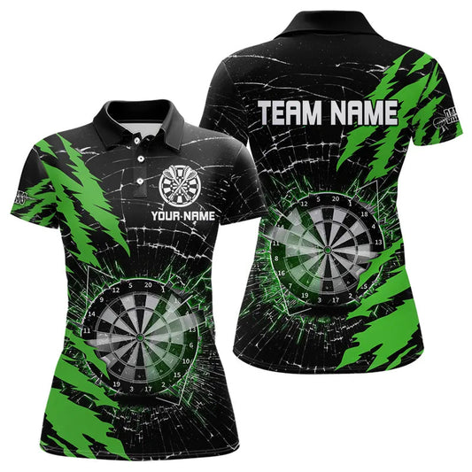 Individuelles Schwarz-Lila Dartbrett Glasbruch Poloshirt für Damen, Dart-Trikot-Team TDM3495