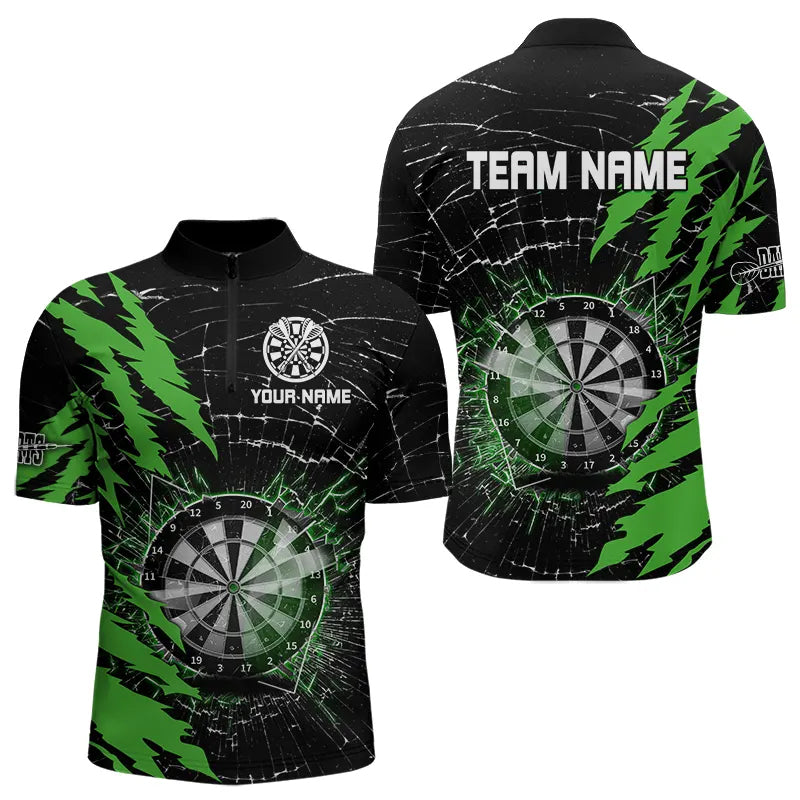 Individuelles Schwarz und Lila Dartboard Glasbruch Viertelreißverschluss Herren Shirt, Dart Trikot Team TDM3495