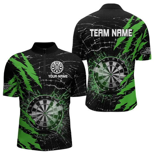 Individuelles Schwarz und Lila Dartboard Glasbruch Viertelreißverschluss Herren Shirt, Dart Trikot Team TDM3495
